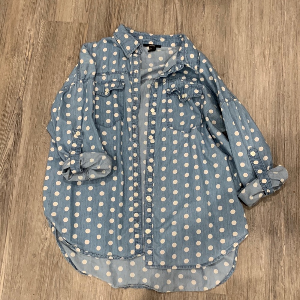 Polka dot chambray shirt